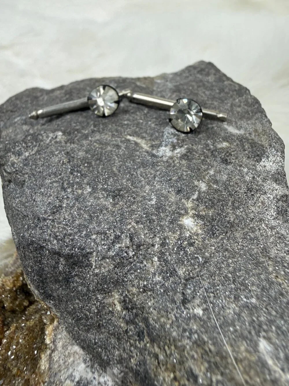 Vintage Black Metal & Silver Tone w/ Clear Rhinestone Shirt Studs